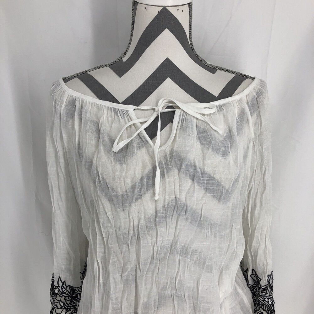 Alyx White Boho Tie Neck Bell Sleeves Lace Floral Detail Blouse 0X